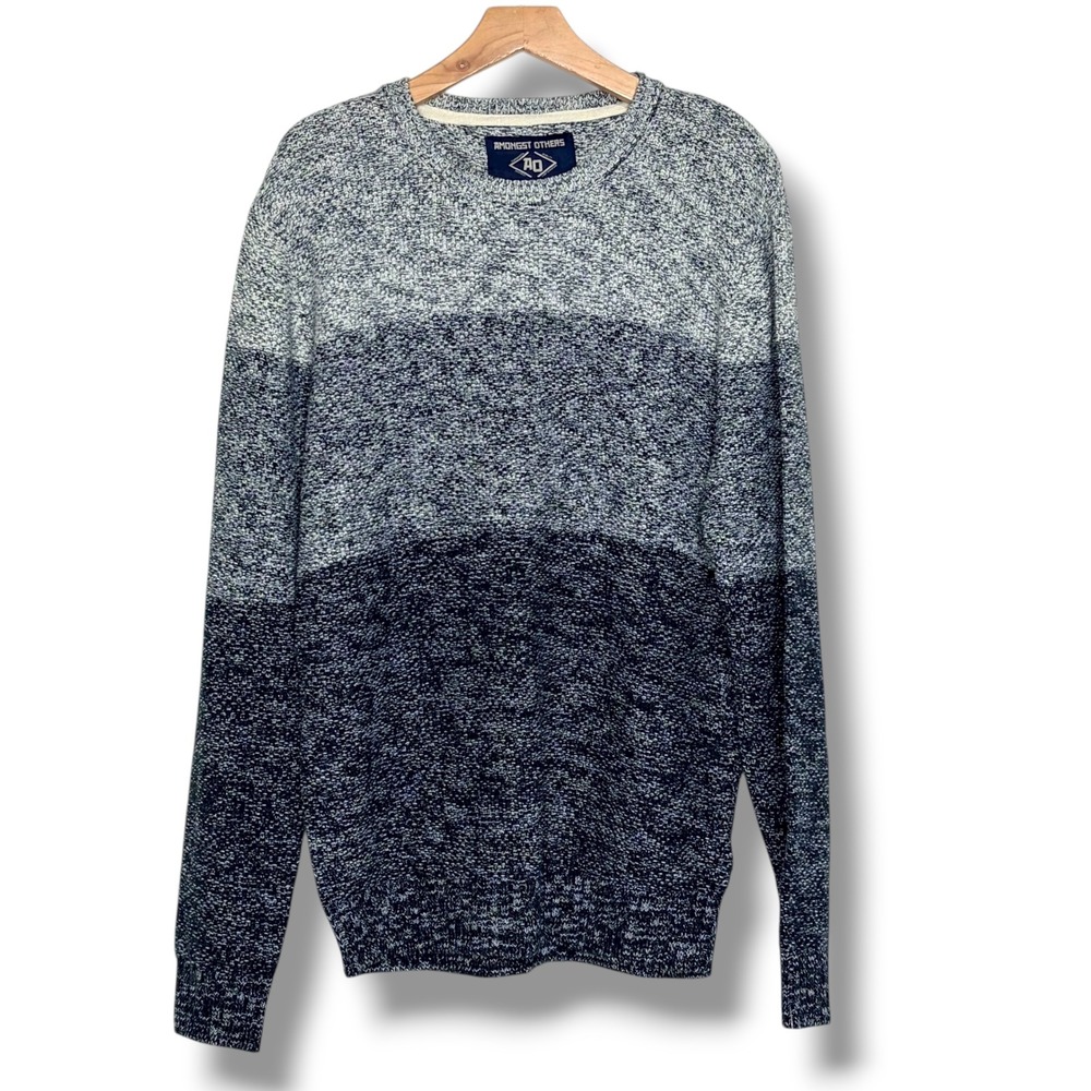 AMONGST‎ OTHERS Mens L Textured Knit Ombre Stripe Crewneck Sweater Preppy